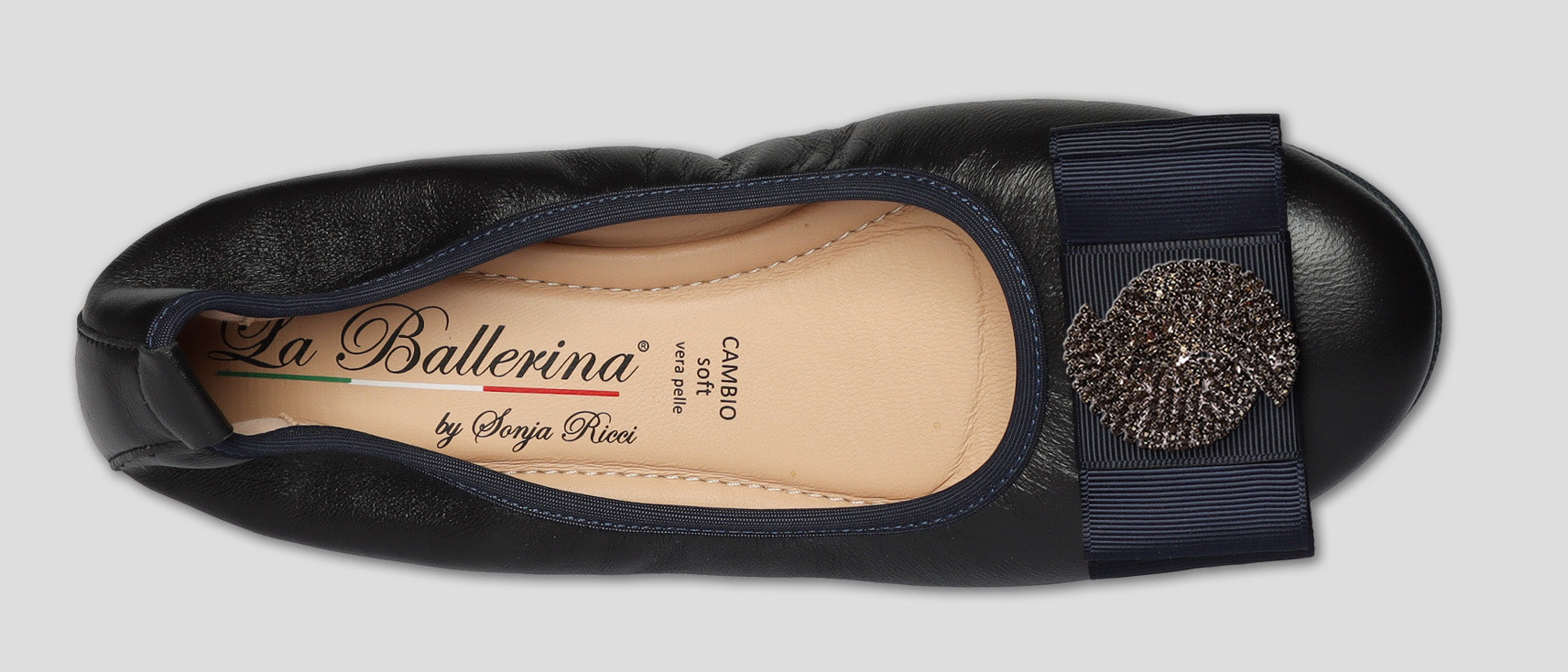 S20 💕 LA BALLERINA DUNKELBLAUE LEDER-BALLERINAS MIT AUSTAUSCHBARER SCHMUCKSCHLIEßE - La Ballerina
