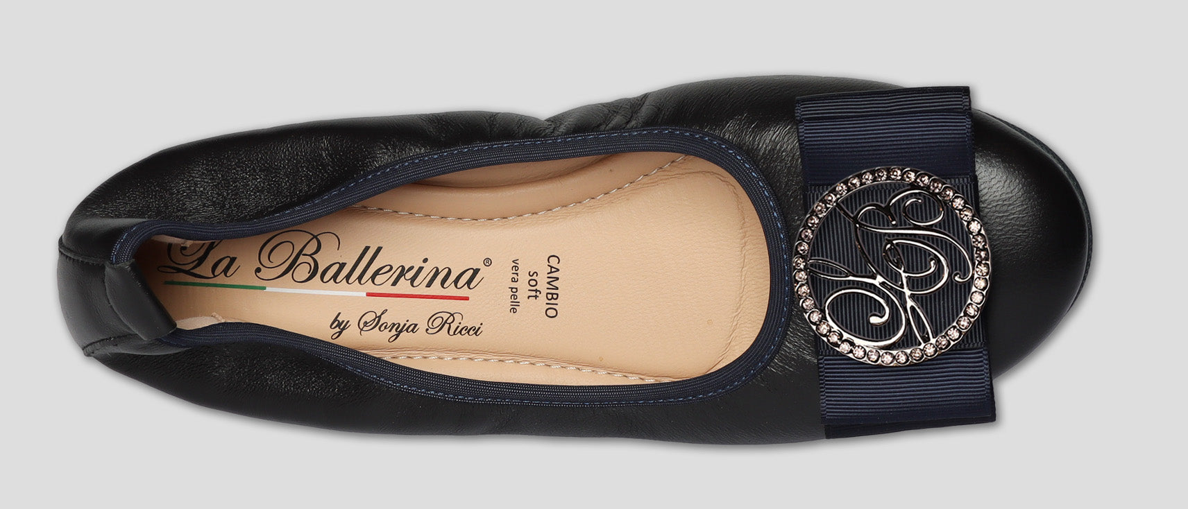 S20 💕 LA BALLERINA DUNKELBLAUE LEDER-BALLERINAS MIT AUSTAUSCHBARER SCHMUCKSCHLIEßE