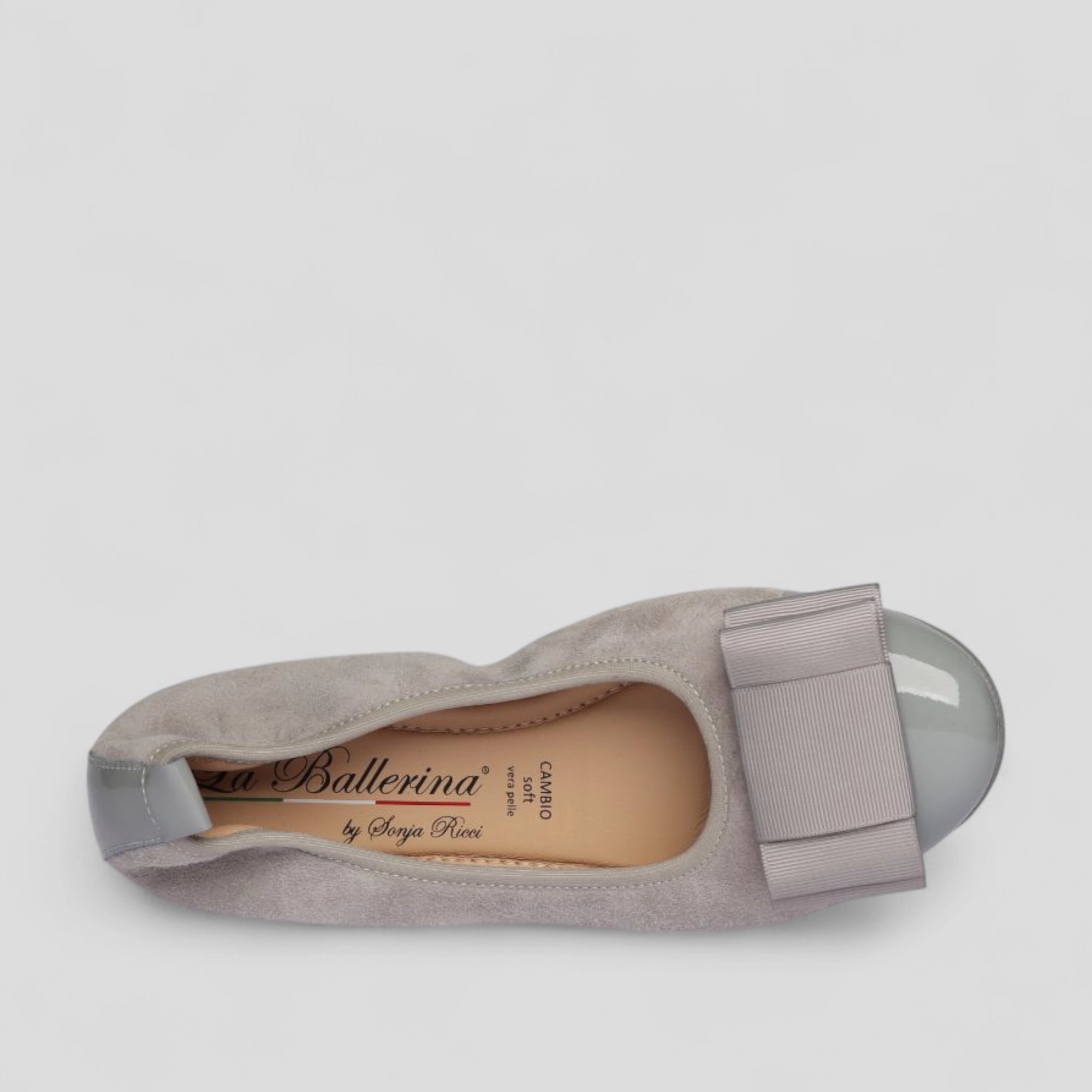 S68 💕LA BALLERINA CAMBIO GRAU – VELOURSLEDER MIT LACKLEDER & WECHSEL­SCHNALLE SONJA RICCI - La Ballerina