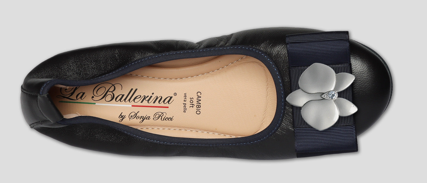 S20 💕 LA BALLERINA DUNKELBLAUE LEDER-BALLERINAS MIT AUSTAUSCHBARER SCHMUCKSCHLIEßE - La Ballerina
