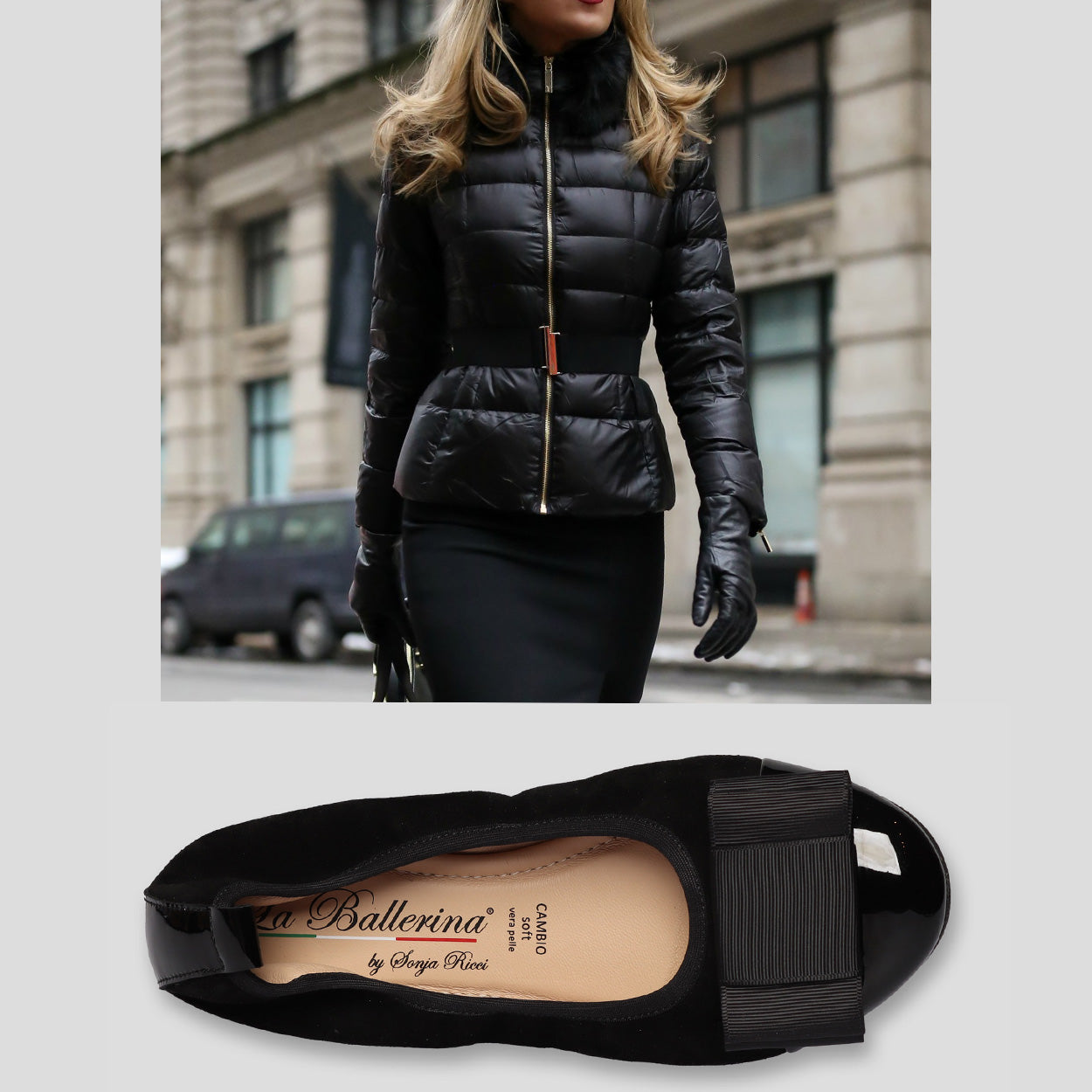 S77 💕La Ballerina Cambio Schwarz – Veloursleder mit Lackleder & Wechsel­schnalle Sonja Ricci - La Ballerina