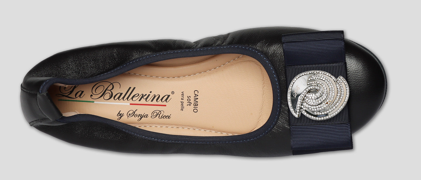 S20 💕 LA BALLERINA DUNKELBLAUE LEDER-BALLERINAS MIT AUSTAUSCHBARER SCHMUCKSCHLIEßE - La Ballerina