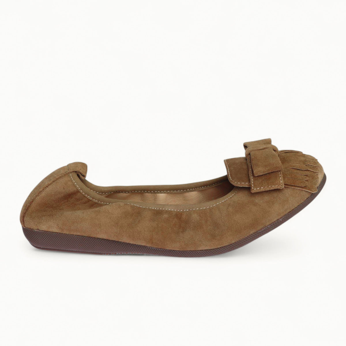CAMBIO Damen-Ballerinas aus taupefarbenem Veloursleder mit breiter Ripsbandschleife CAMBIO Ballerinas