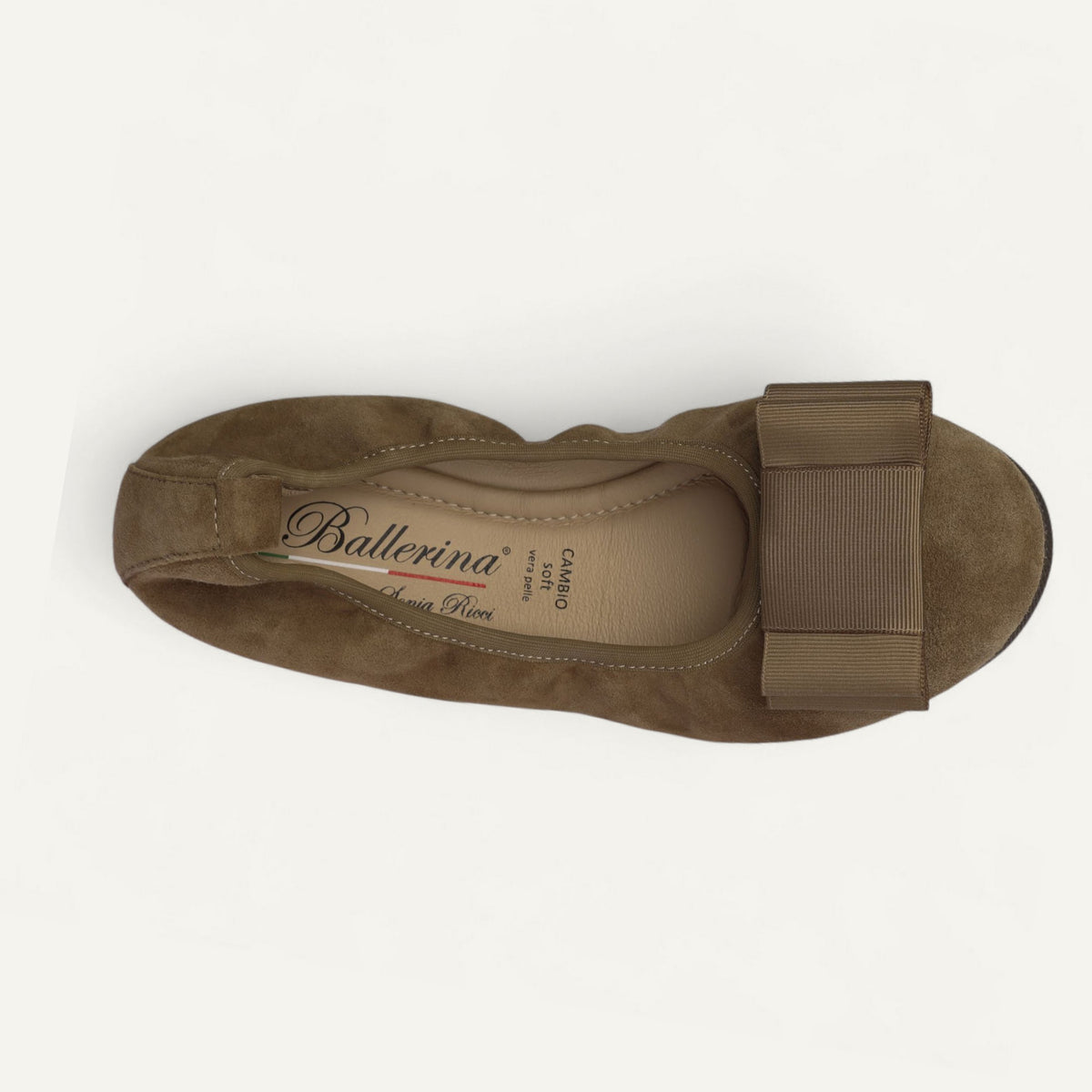 CAMBIO Damen-Ballerinas aus taupefarbenem Veloursleder mit breiter Ripsbandschleife CAMBIO Ballerinas