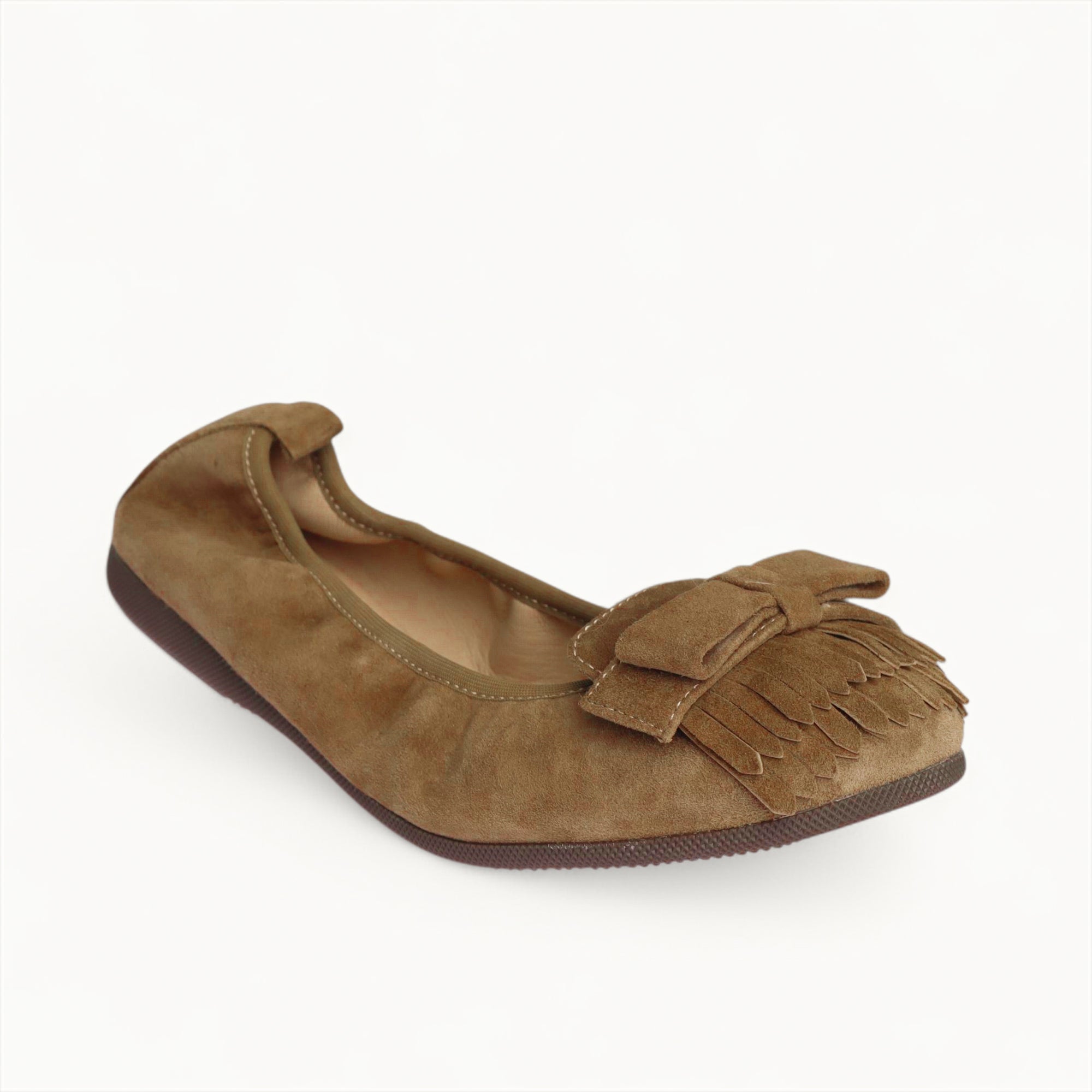 CAMBIO Damen-Ballerinas aus taupefarbenem Veloursleder mit breiter Ripsbandschleife CAMBIO Ballerinas