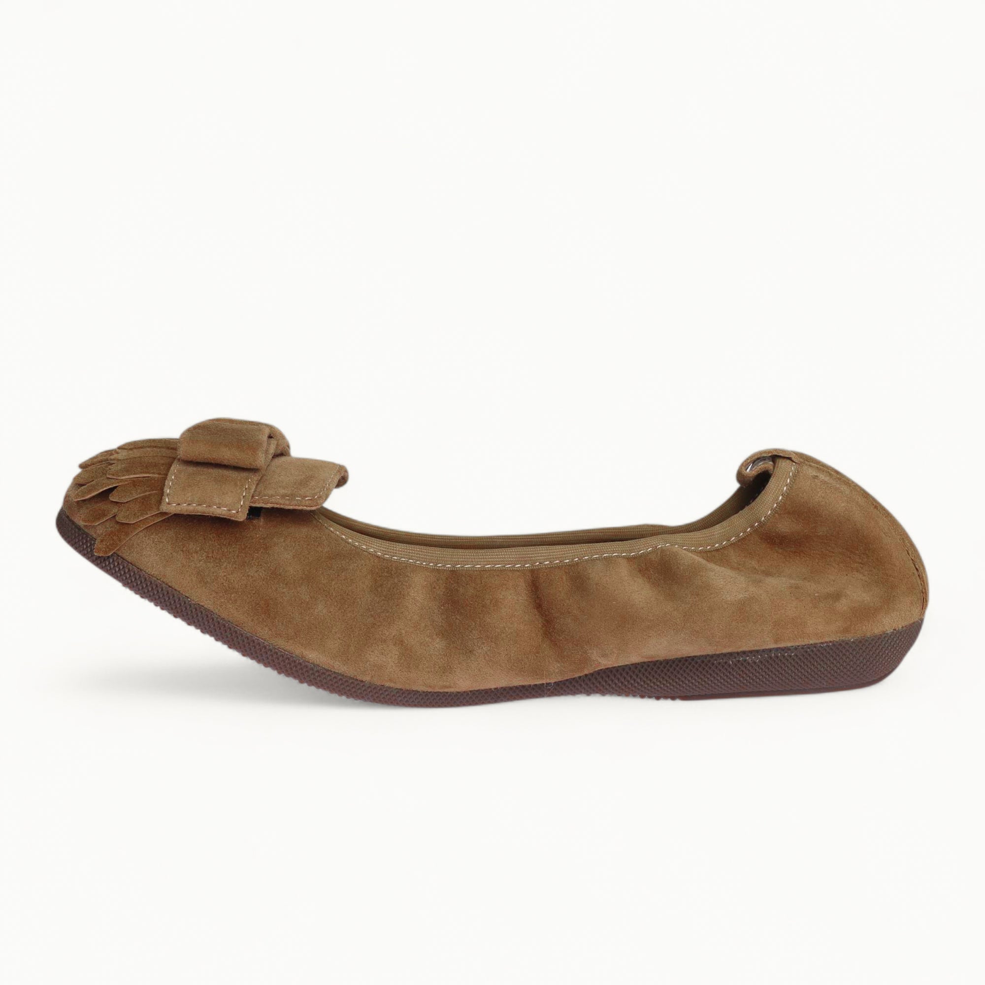 CAMBIO Damen-Ballerinas aus taupefarbenem Veloursleder mit breiter Ripsbandschleife CAMBIO Ballerinas