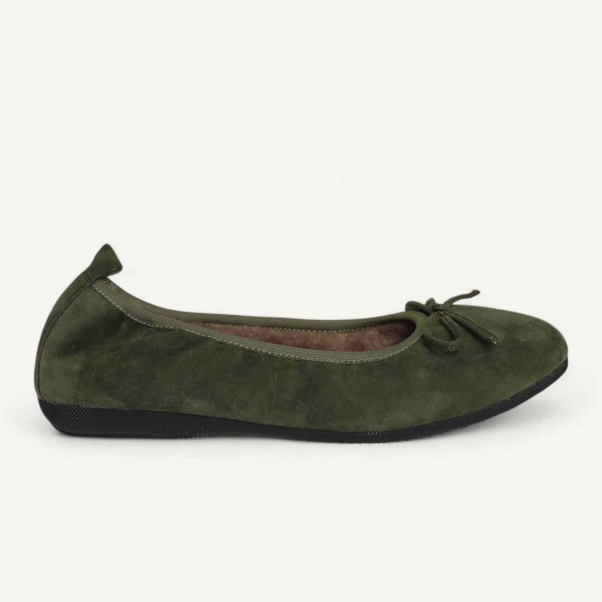 BASIC Winter Damen-Ballerinas aus Veloursleder in Olivgrün mit Lammfell – C22 BASIC Winter Ballerinas