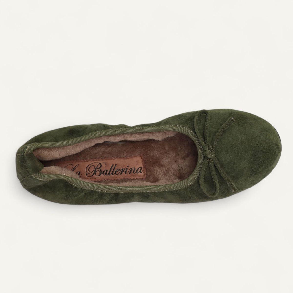 BASIC Winter Damen-Ballerinas aus Veloursleder in Olivgrün mit Lammfell – C22 BASIC Winter Ballerinas