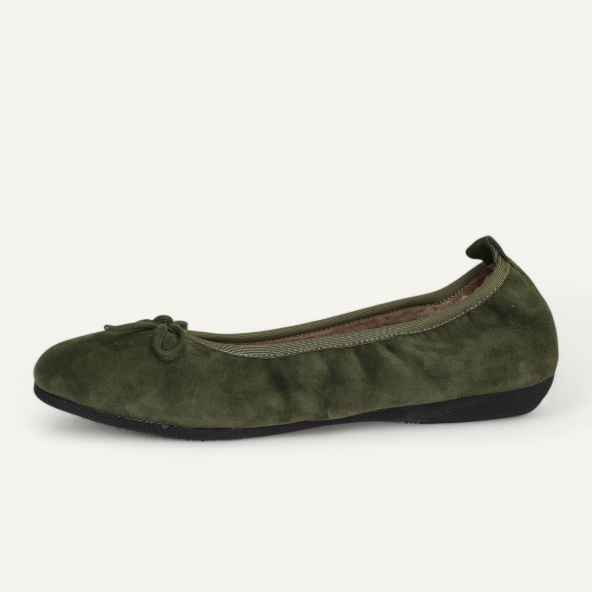 BASIC Winter Damen-Ballerinas aus Veloursleder in Olivgrün mit Lammfell – C22 BASIC Winter Ballerinas
