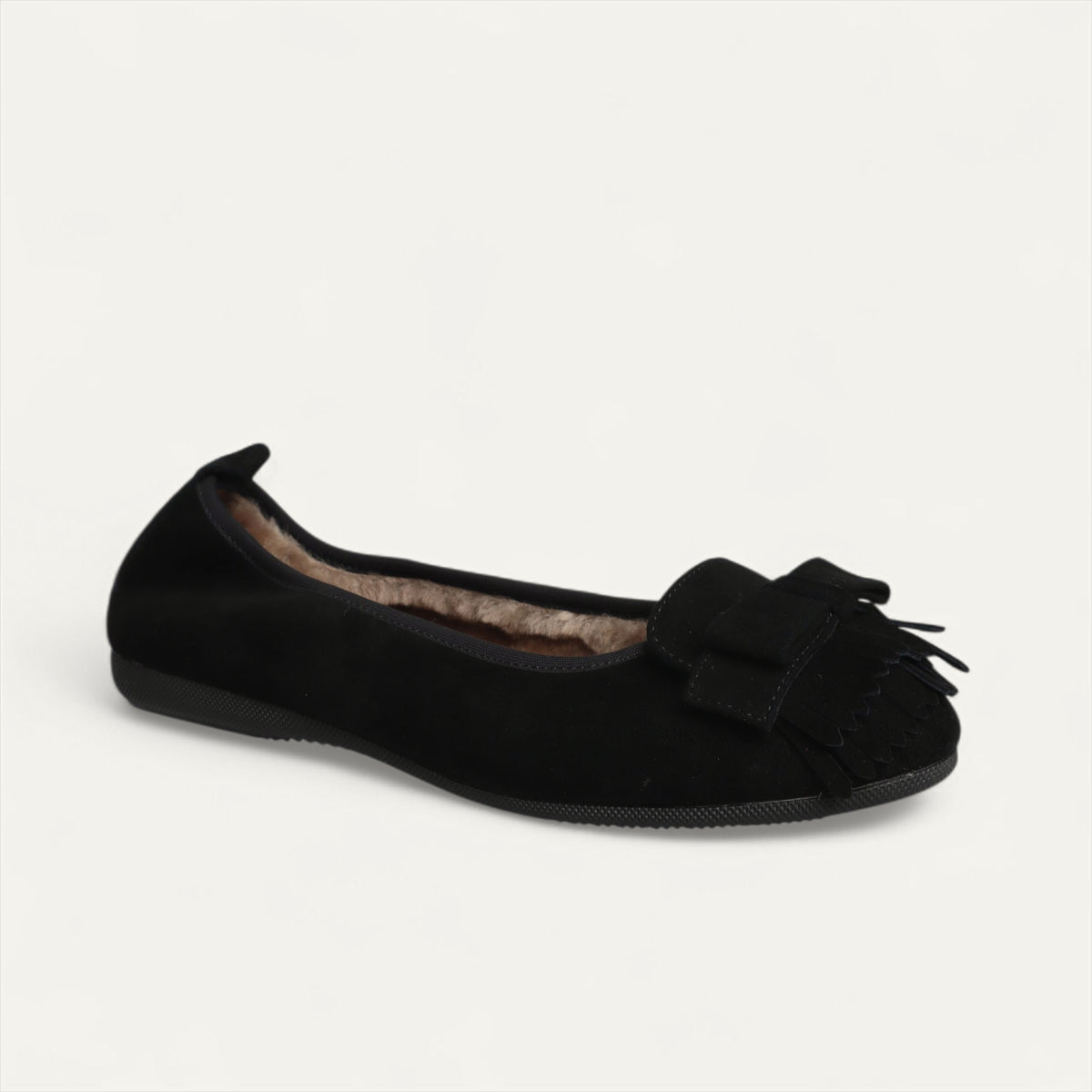 CAMBIO Winter women’s ballet flats in suede — Black, lambskin lining – C4-010