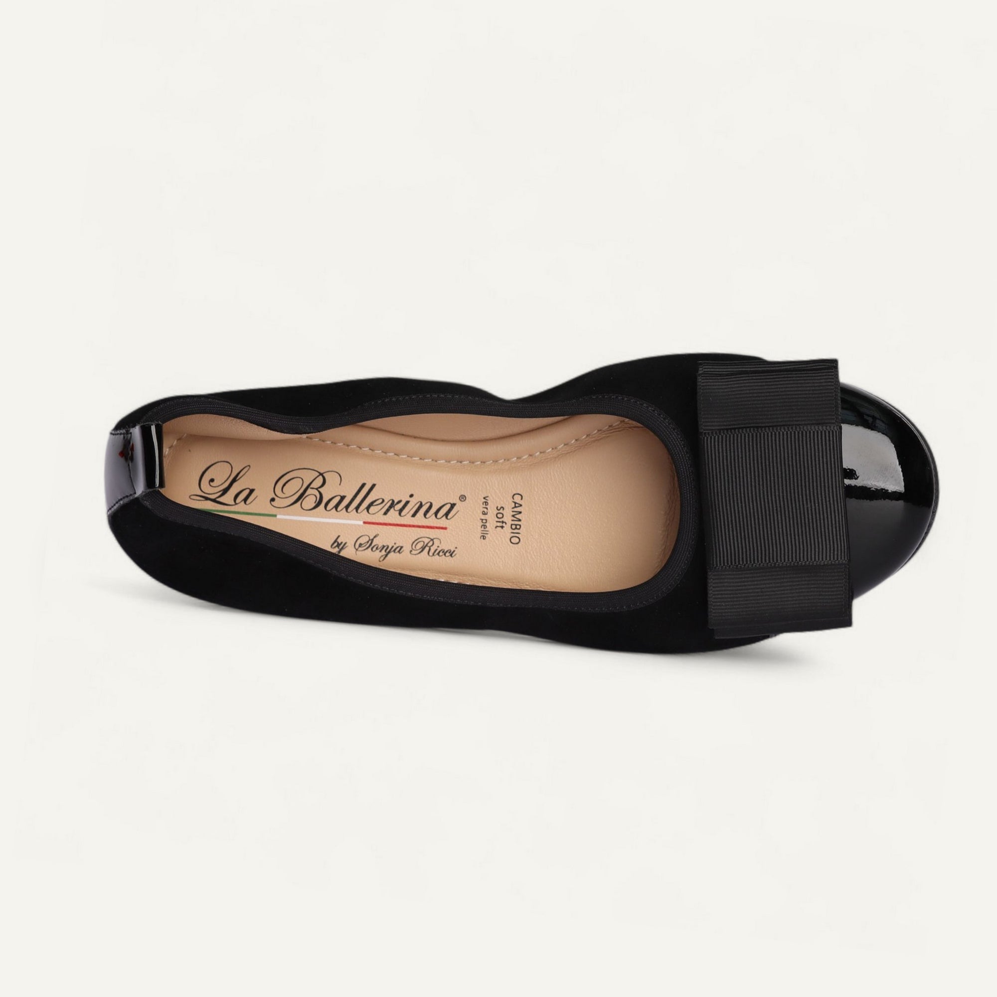 CAMBIO Damen-Ballerinas aus Veloursleder in Schwarz mit Lackspitze CAMBIO Ballerinas