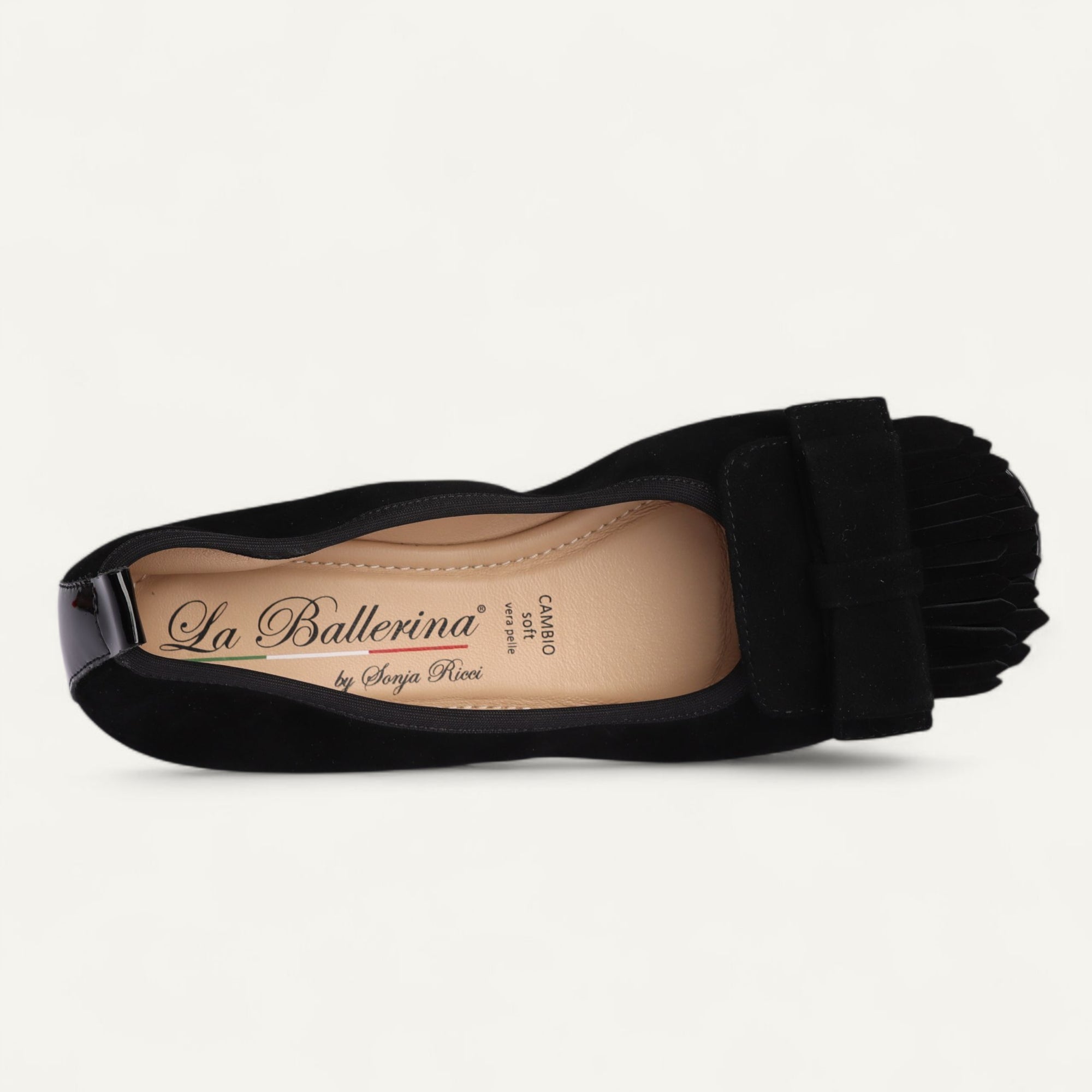 CAMBIO Damen-Ballerinas aus Veloursleder in Schwarz mit Lackspitze CAMBIO Ballerinas