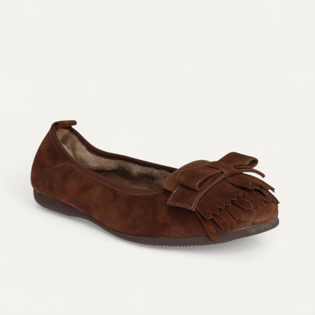 CAMBIO Winter women’s ballet flats in suede — Brown, lambskin lining – C9105-239
