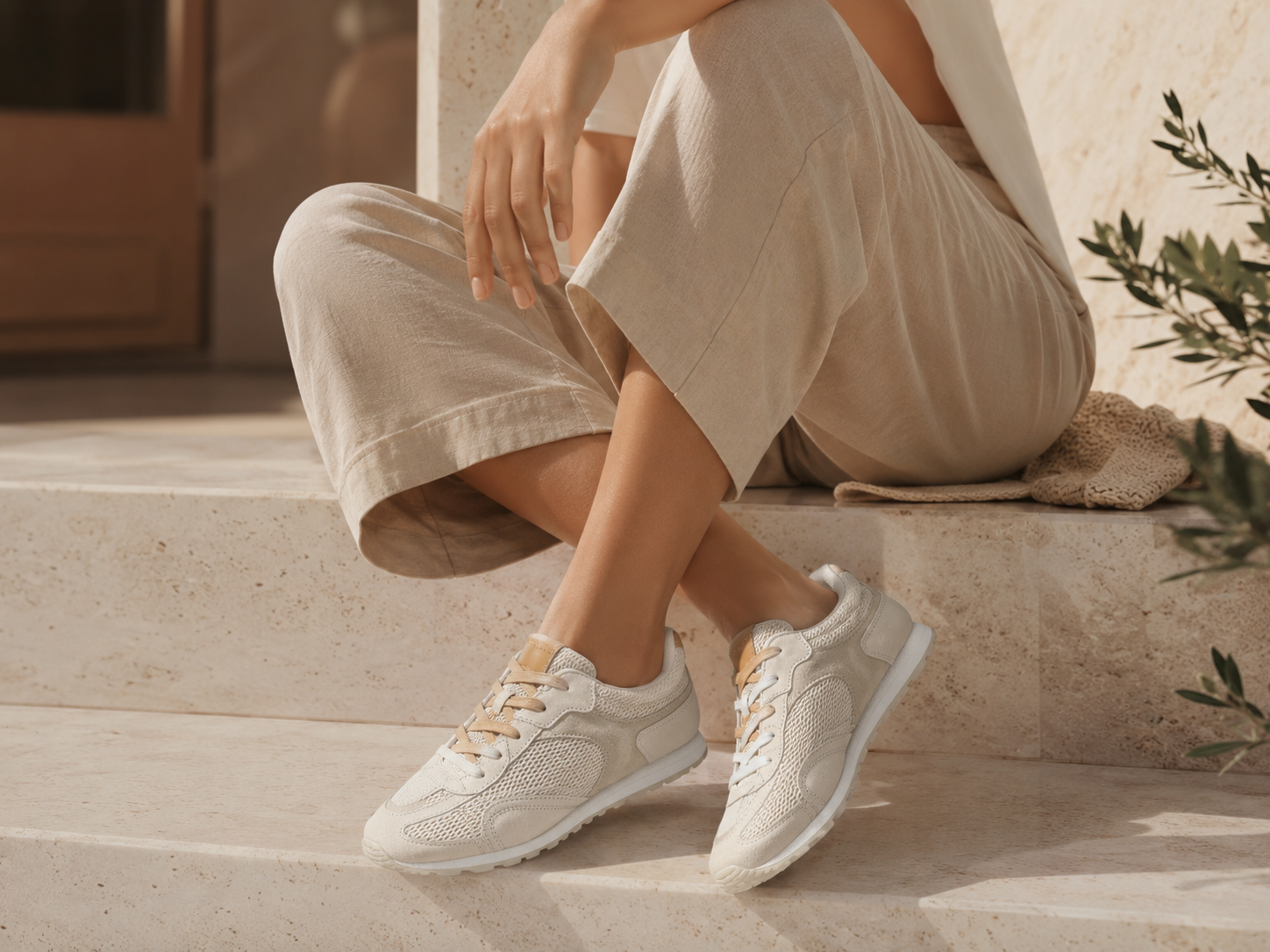 Premium Damen Sneaker Beige Ivory – Leder &amp; Textil | LA BALLERINA UP26AS017