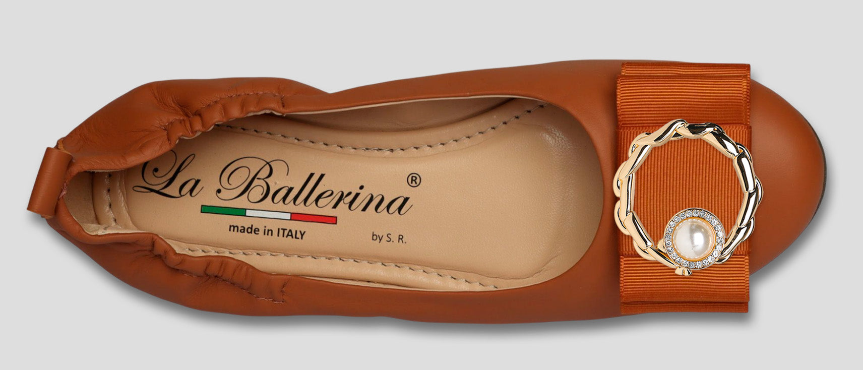 La Ballerina by Sonja Ricci – Damen Ballerinas aus Leder in braun mit feste Schnalle (44) - La Ballerina