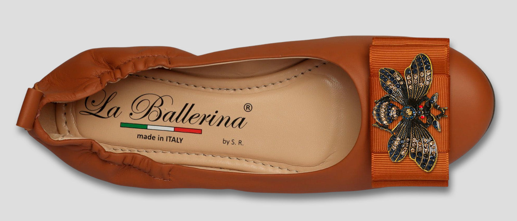 La Ballerina by Sonja Ricci – Damen Ballerinas aus Leder in braun mit feste Schnalle (44) - La Ballerina