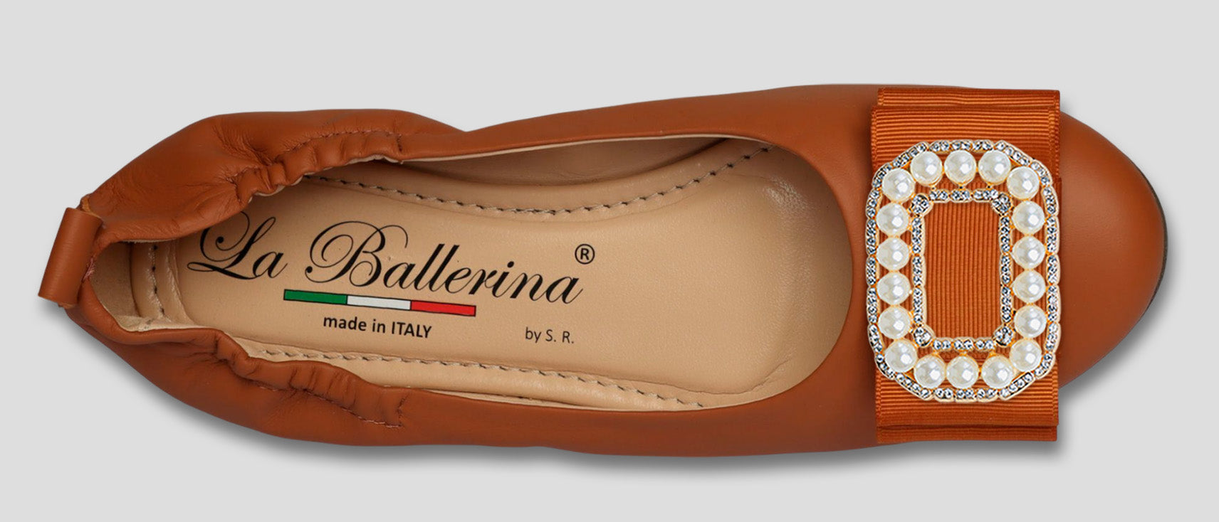 La Ballerina by Sonja Ricci – Damen Ballerinas aus Leder in braun mit feste Schnalle (44) - La Ballerina