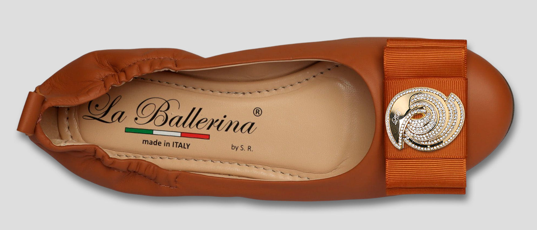 La Ballerina by Sonja Ricci – Damen Ballerinas aus Leder in braun mit feste Schnalle (44) - La Ballerina