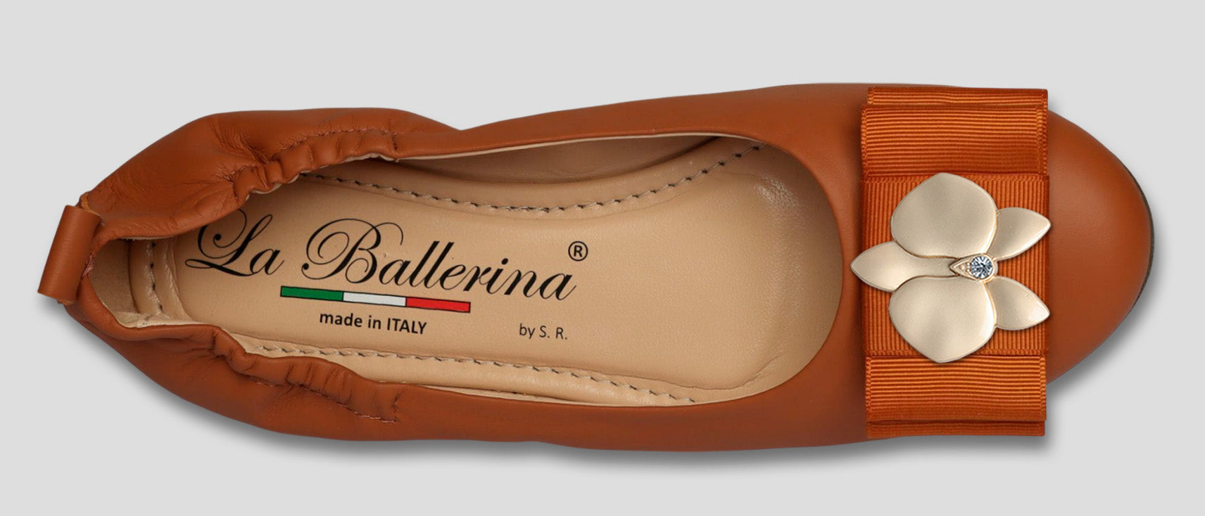 La Ballerina by Sonja Ricci – Damen Ballerinas aus Leder in braun mit feste Schnalle (44) - La Ballerina