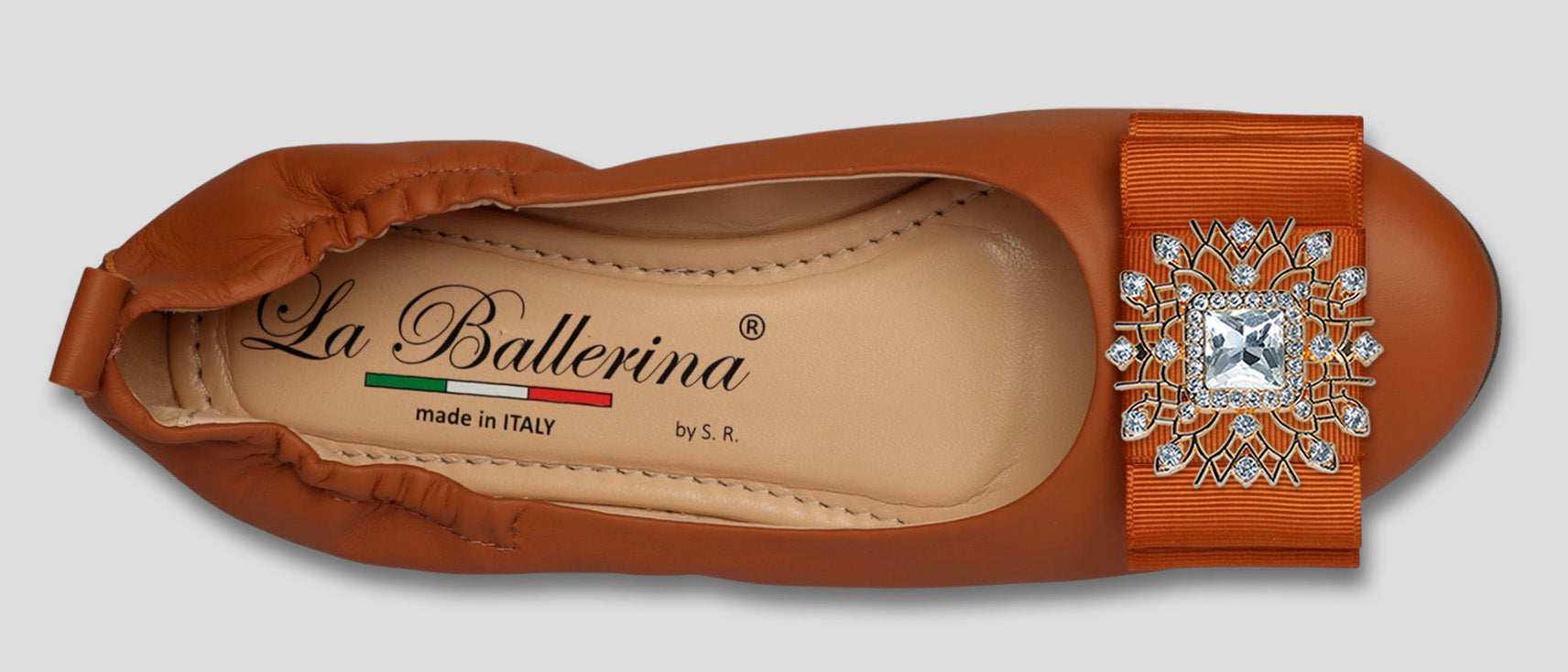 La Ballerina by Sonja Ricci – Damen Ballerinas aus Leder in braun mit feste Schnalle (44) - La Ballerina