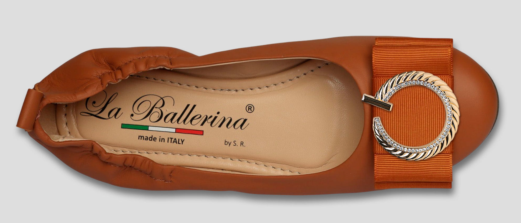 La Ballerina by Sonja Ricci – Damen Ballerinas aus Leder in braun mit feste Schnalle (44) - La Ballerina