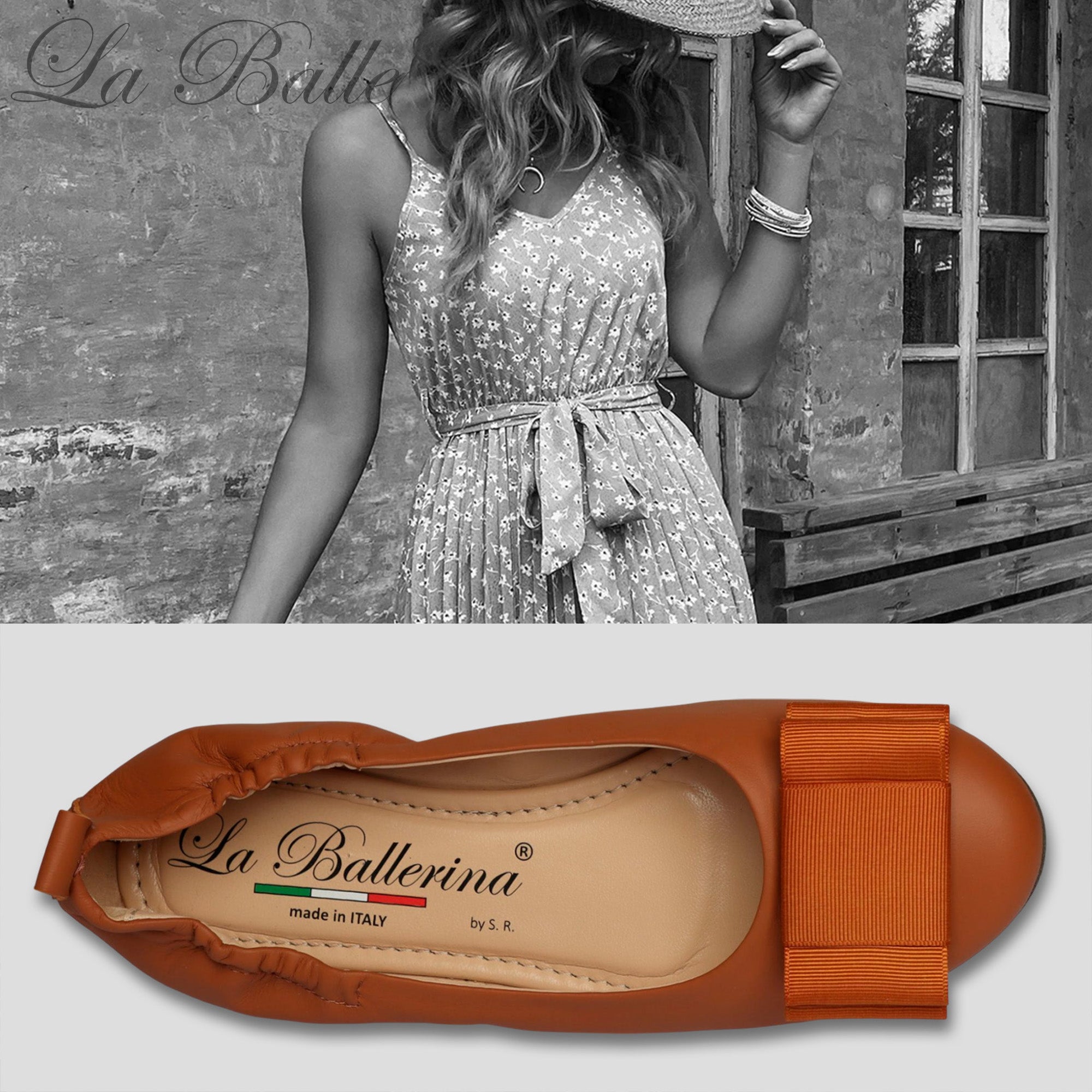 La Ballerina by Sonja Ricci – Damen Ballerinas aus Leder in braun mit feste Schnalle (44) - La Ballerina