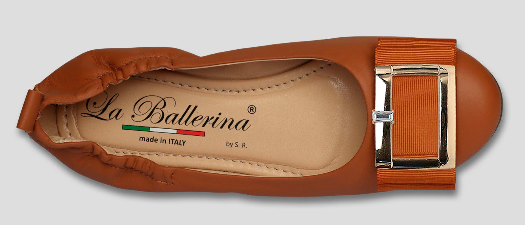 La Ballerina by Sonja Ricci – Damen Ballerinas aus Leder in braun mit feste Schnalle (44) - La Ballerina