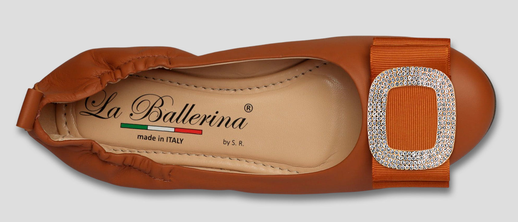 La Ballerina by Sonja Ricci – Damen Ballerinas aus Leder in braun mit feste Schnalle (44) - La Ballerina