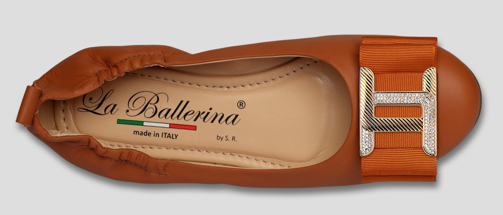 La Ballerina by Sonja Ricci – Damen Ballerinas aus Leder in braun mit feste Schnalle (44) - La Ballerina