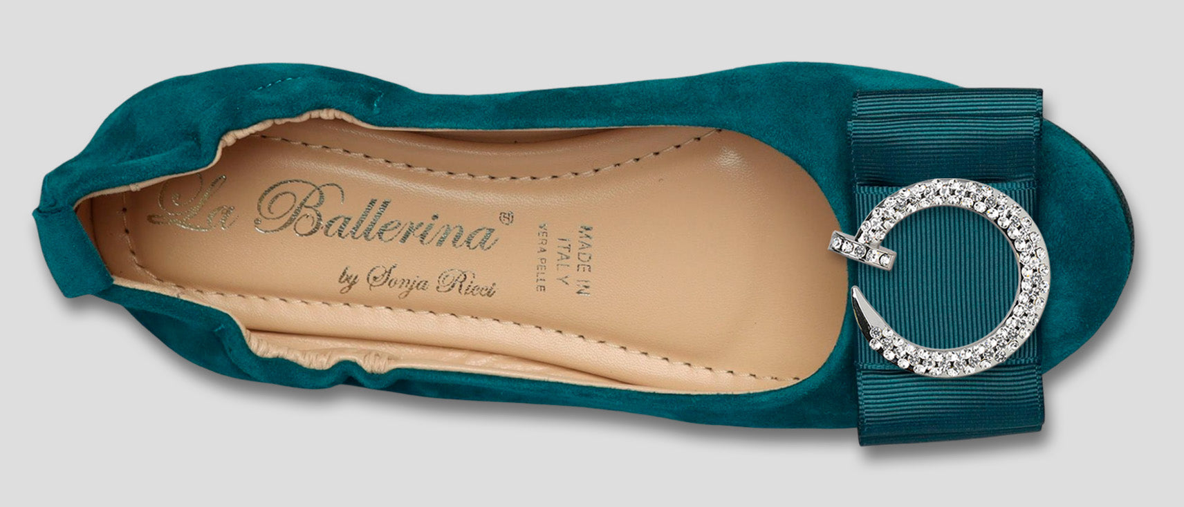 La Ballerina by Sonja Ricci – Damen-Ballerina in petrol mit Schleife &amp; Schmuckbrosche (59) - La Ballerina
