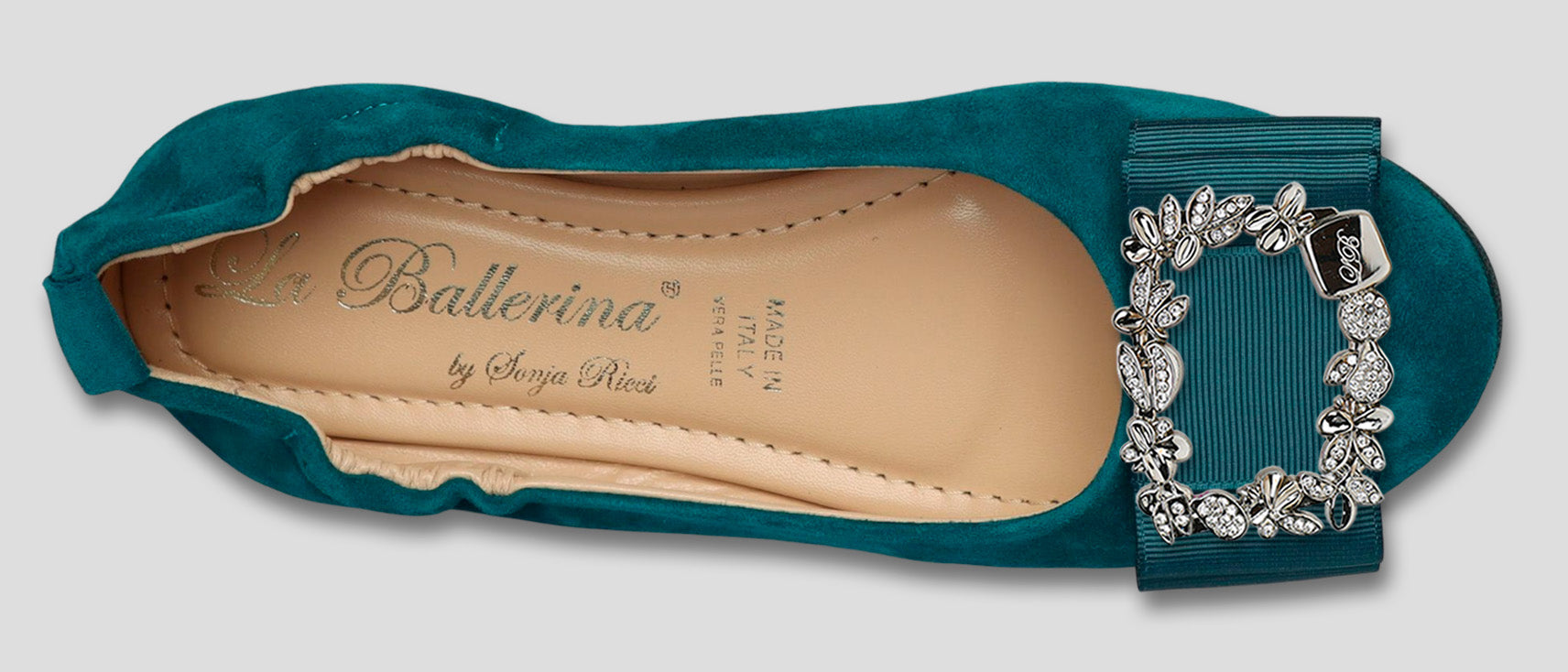 La Ballerina by Sonja Ricci – Damen-Ballerina in petrol mit Schleife &amp; Schmuckbrosche (59) - La Ballerina