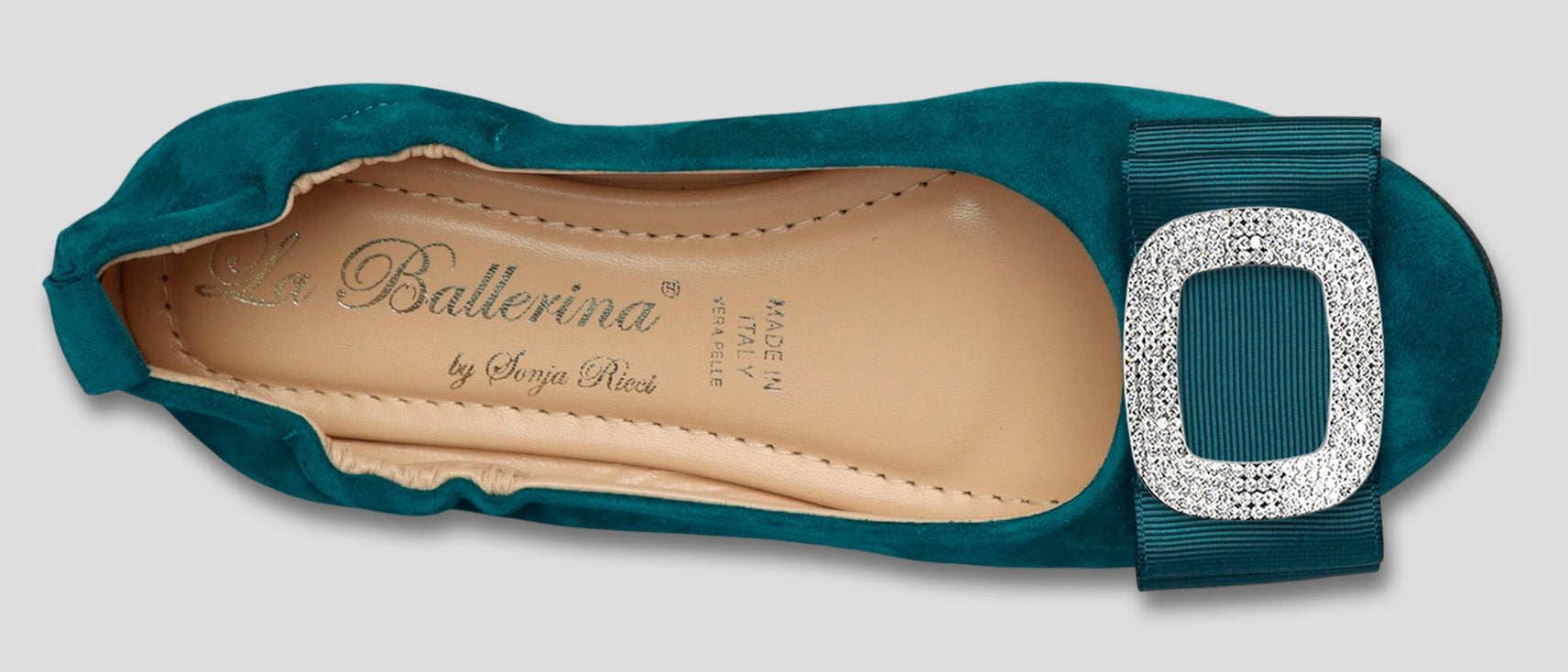 La Ballerina by Sonja Ricci – Damen-Ballerina in petrol mit Schleife &amp; Schmuckbrosche (59) - La Ballerina