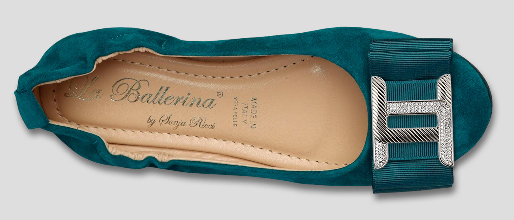 La Ballerina by Sonja Ricci – Damen-Ballerina in petrol mit Schleife &amp; Schmuckbrosche (59) - La Ballerina