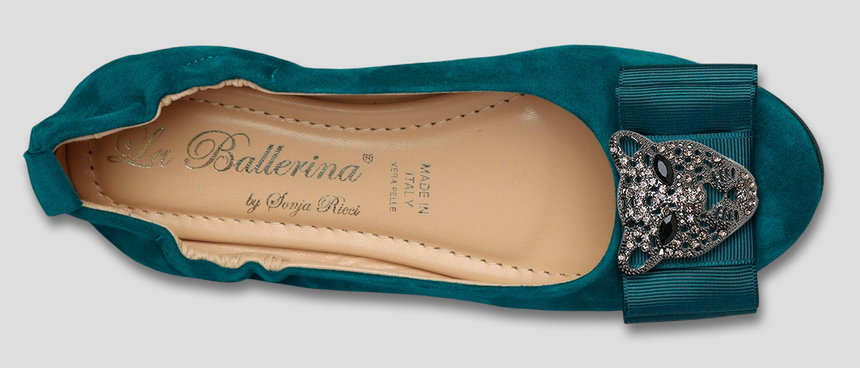La Ballerina by Sonja Ricci – Damen-Ballerina in petrol mit Schleife &amp; Schmuckbrosche (59) - La Ballerina