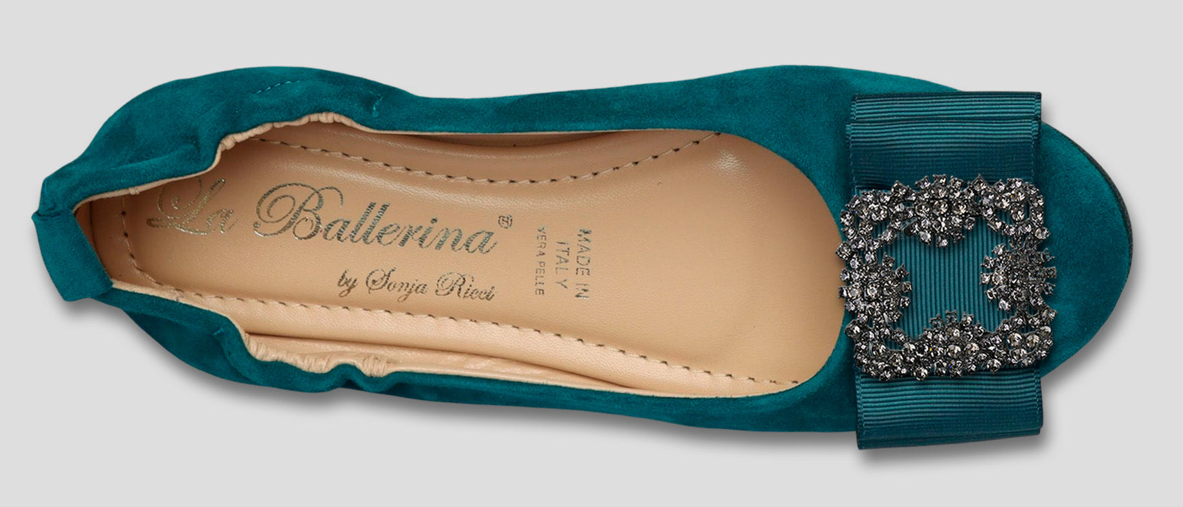 La Ballerina by Sonja Ricci – Damen-Ballerina in petrol mit Schleife &amp; Schmuckbrosche (59) - La Ballerina