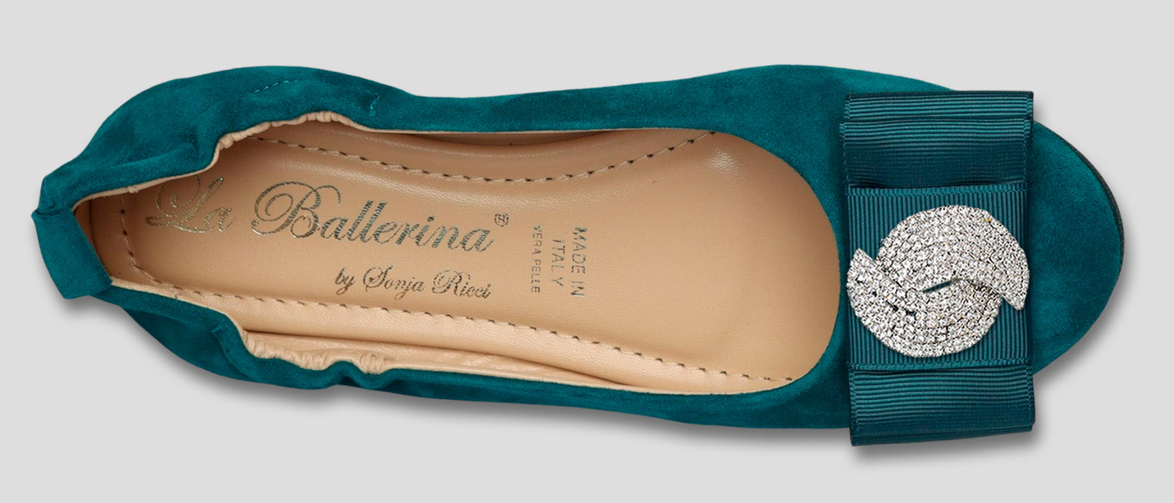 La Ballerina by Sonja Ricci – Damen-Ballerina in petrol mit Schleife &amp; Schmuckbrosche (59) - La Ballerina