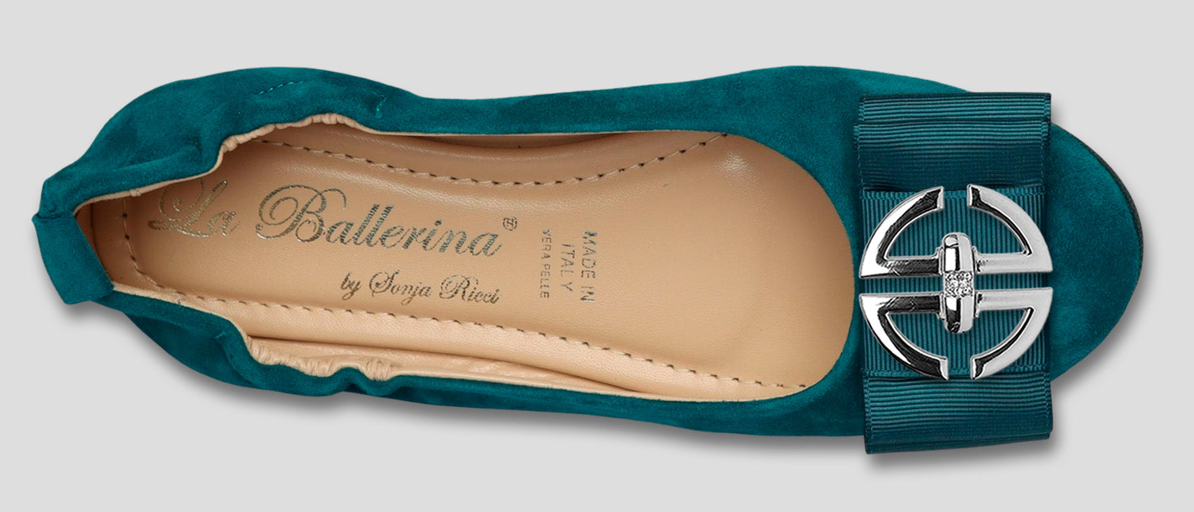 La Ballerina by Sonja Ricci – Damen-Ballerina in petrol mit Schleife &amp; Schmuckbrosche (59) - La Ballerina