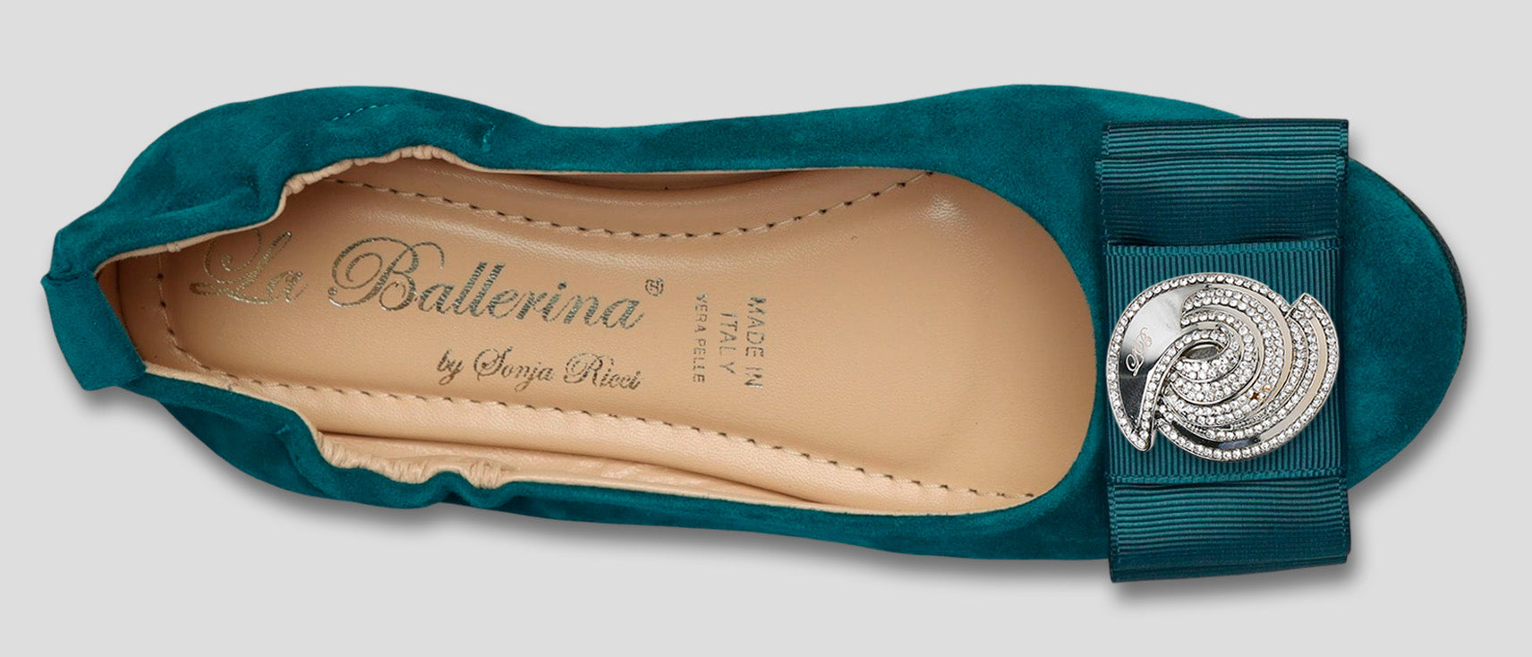 La Ballerina by Sonja Ricci – Damen-Ballerina in petrol mit Schleife &amp; Schmuckbrosche (59) - La Ballerina