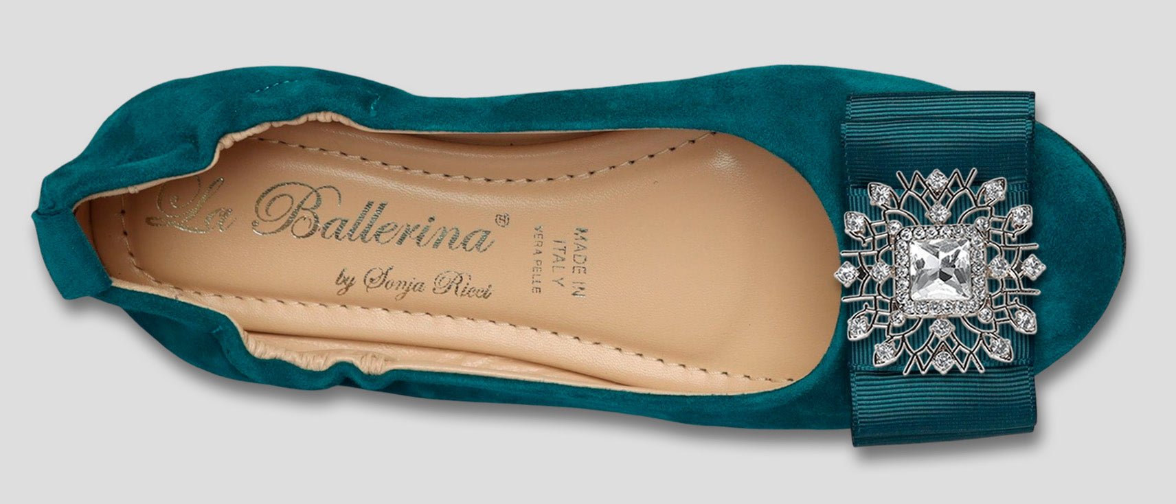 La Ballerina by Sonja Ricci – Damen-Ballerina in petrol mit Schleife &amp; Schmuckbrosche (59) - La Ballerina