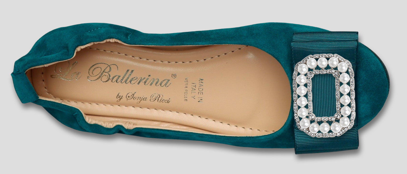 La Ballerina by Sonja Ricci – Damen-Ballerina in petrol mit Schleife &amp; Schmuckbrosche (59) - La Ballerina