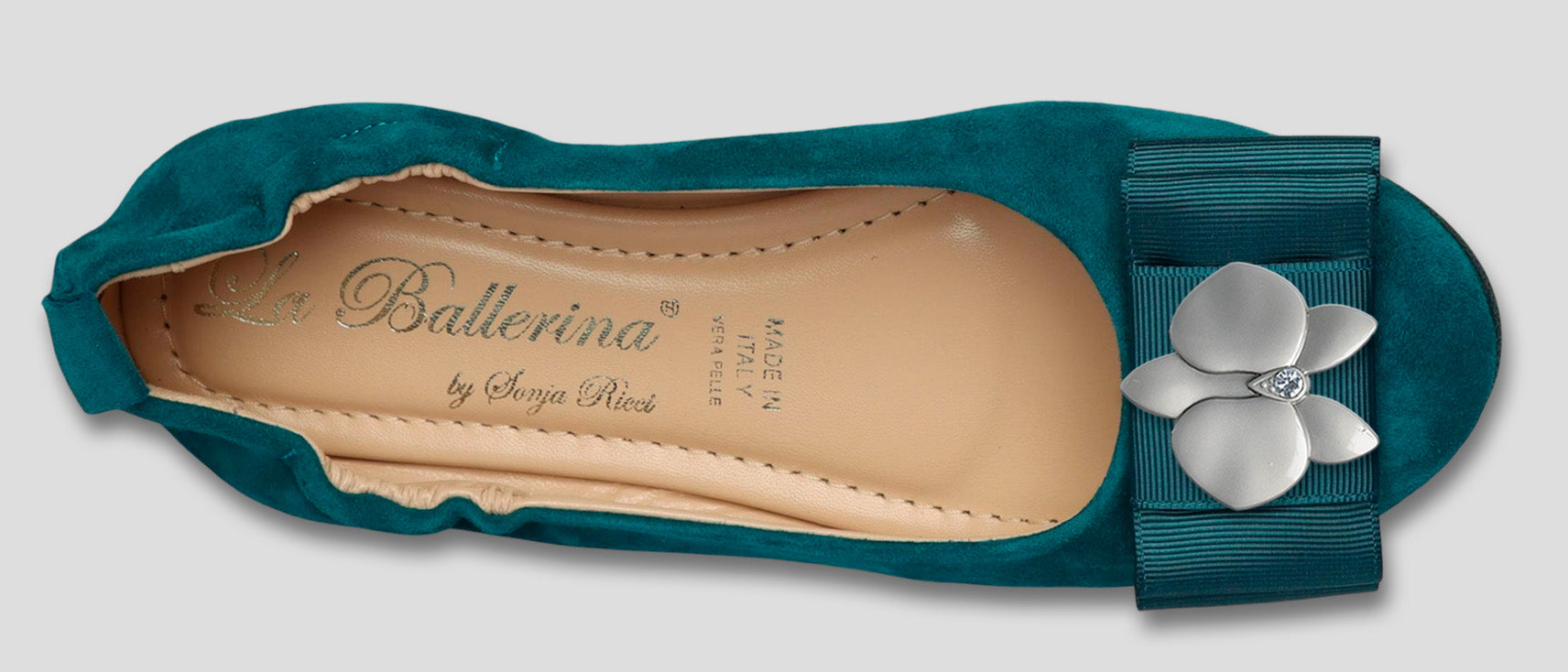 La Ballerina by Sonja Ricci – Damen-Ballerina in petrol mit Schleife &amp; Schmuckbrosche (59) - La Ballerina