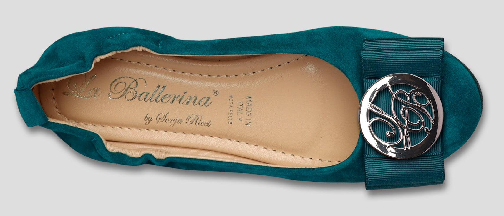 La Ballerina by Sonja Ricci – Damen-Ballerina in petrol mit Schleife & Schmuckbrosche (59) - La Ballerina