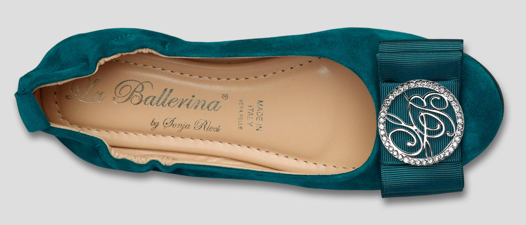 La Ballerina by Sonja Ricci – Damen-Ballerina in petrol mit Schleife &amp; Schmuckbrosche (59) - La Ballerina