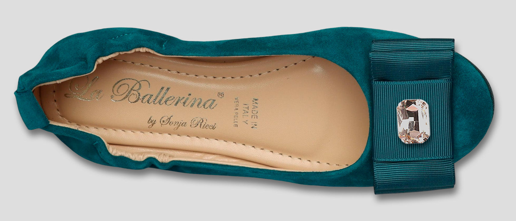 La Ballerina by Sonja Ricci – Damen-Ballerina in petrol mit Schleife &amp; Schmuckbrosche (59) - La Ballerina