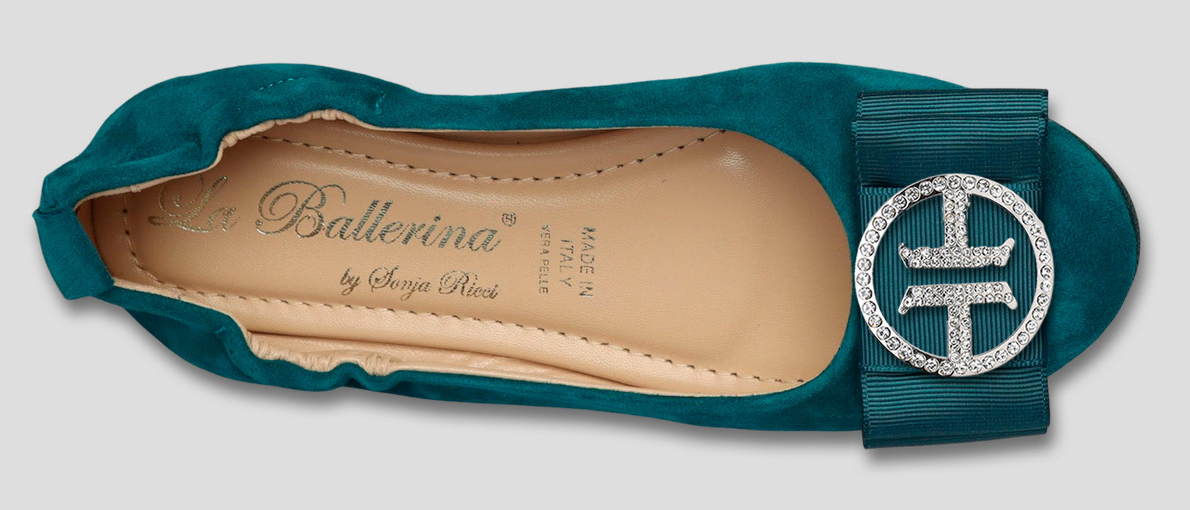 La Ballerina by Sonja Ricci – Damen-Ballerina in petrol mit Schleife &amp; Schmuckbrosche (59) - La Ballerina