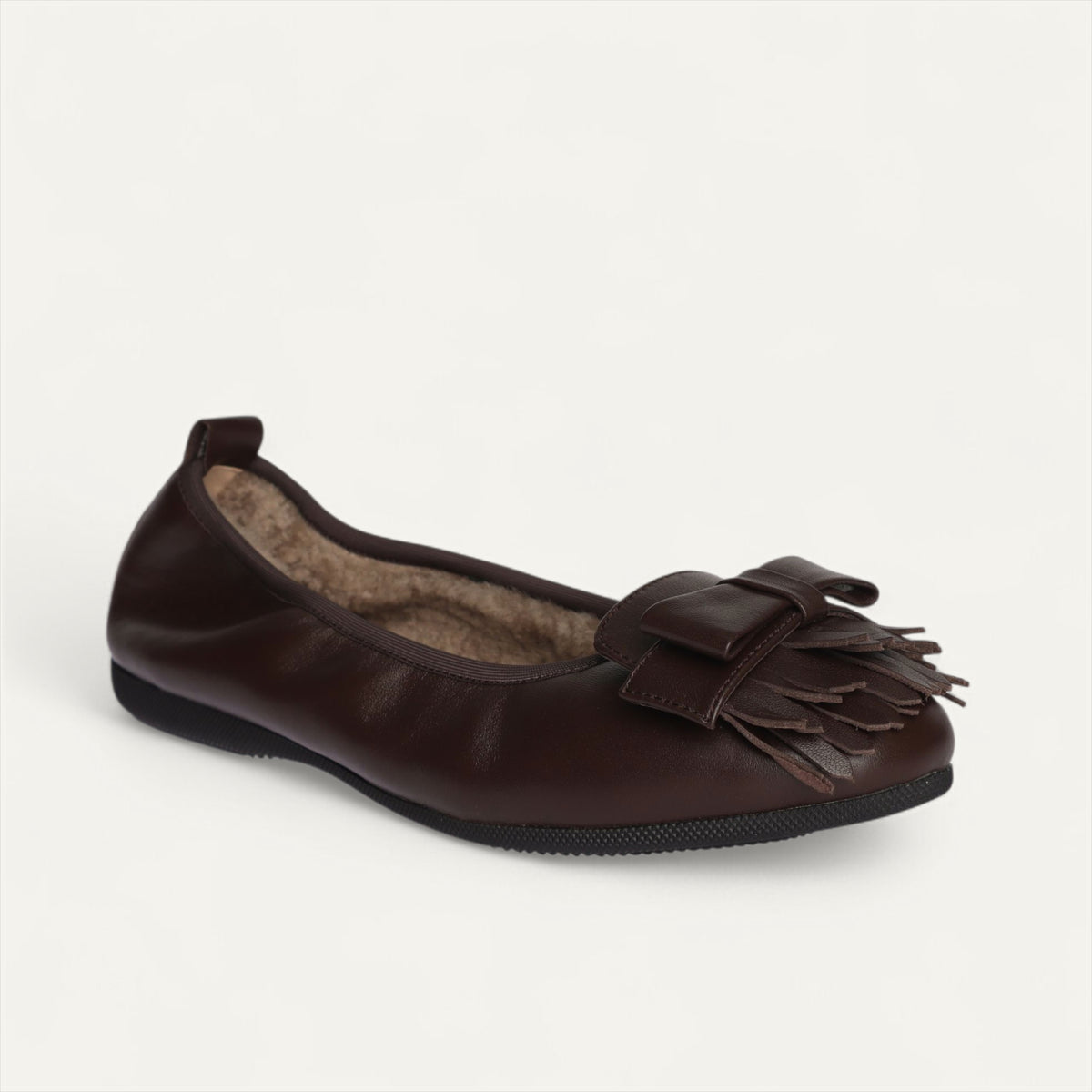 CAMBIO Winter women’s ballet flats in nappa leather — Brown, lambskin lining – N16-245