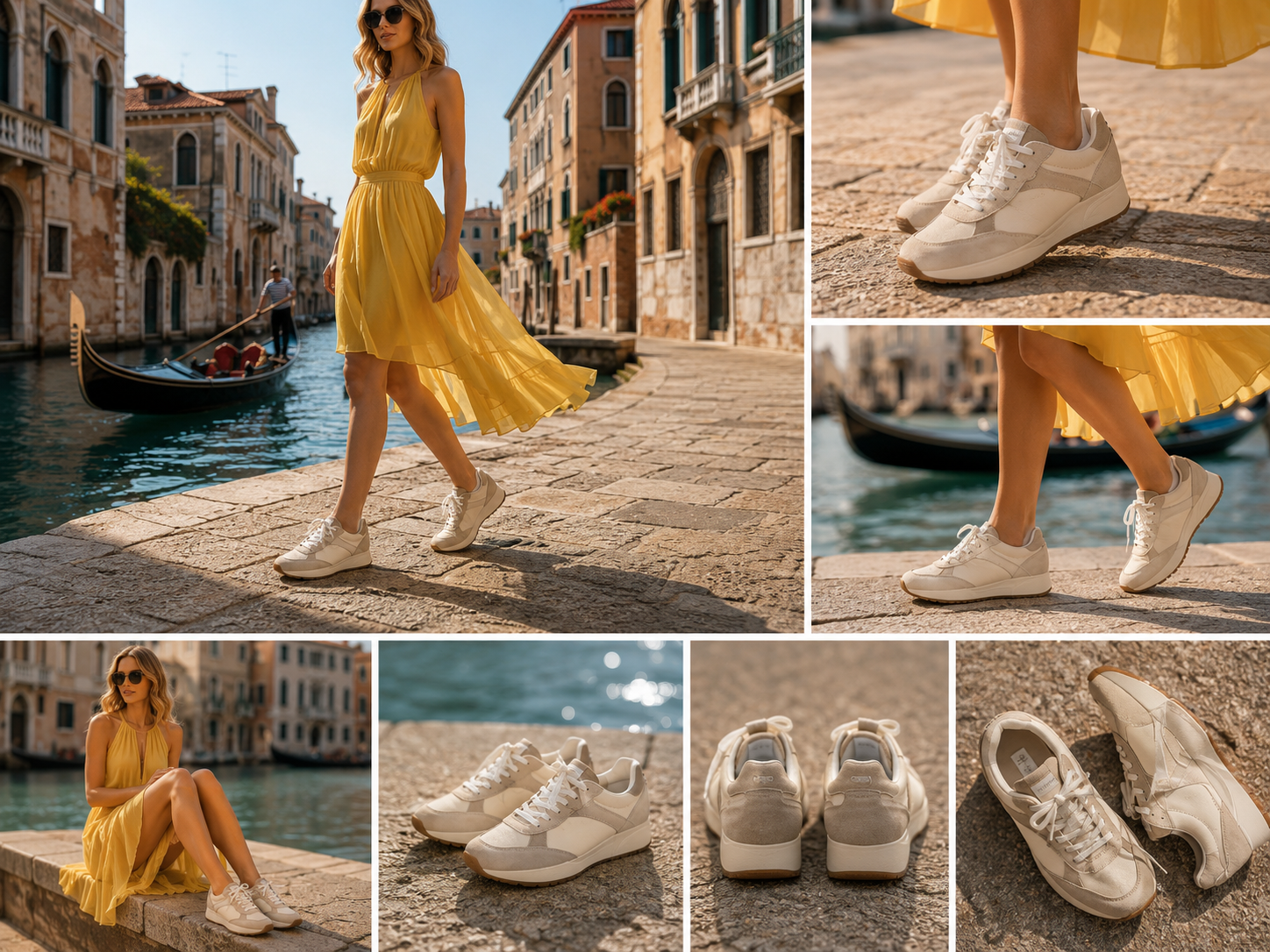 Premium Damen Sneaker – Nappaleder, Textil &amp; Veloursleder | LA BALLERINA | UP25AS039-BEIGE-TOP