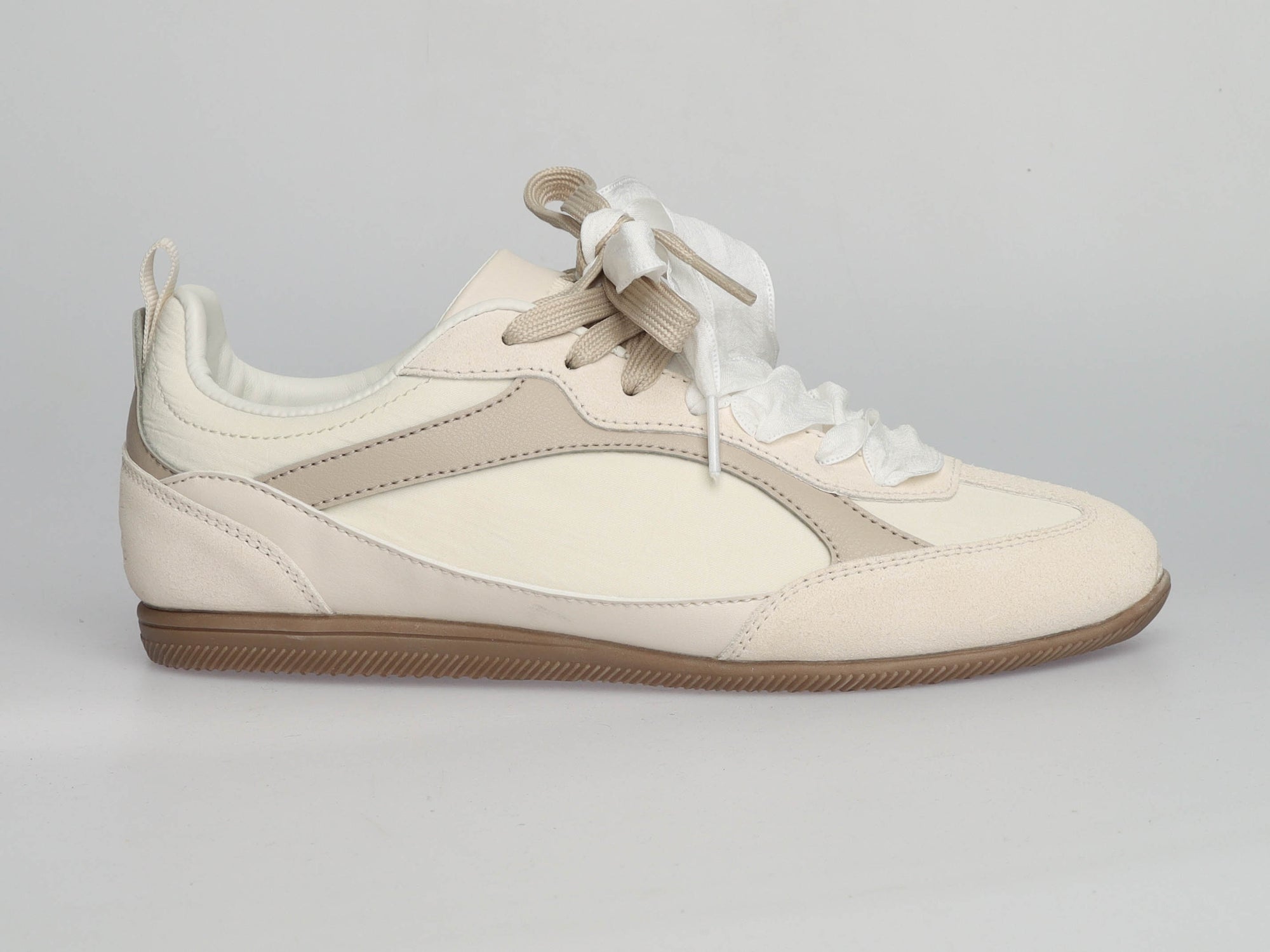Premium Damen Sneaker – Nappaleder, Textil &amp; Veloursleder | LA BALLERINA | UP25AS039-BEIGE-TOP