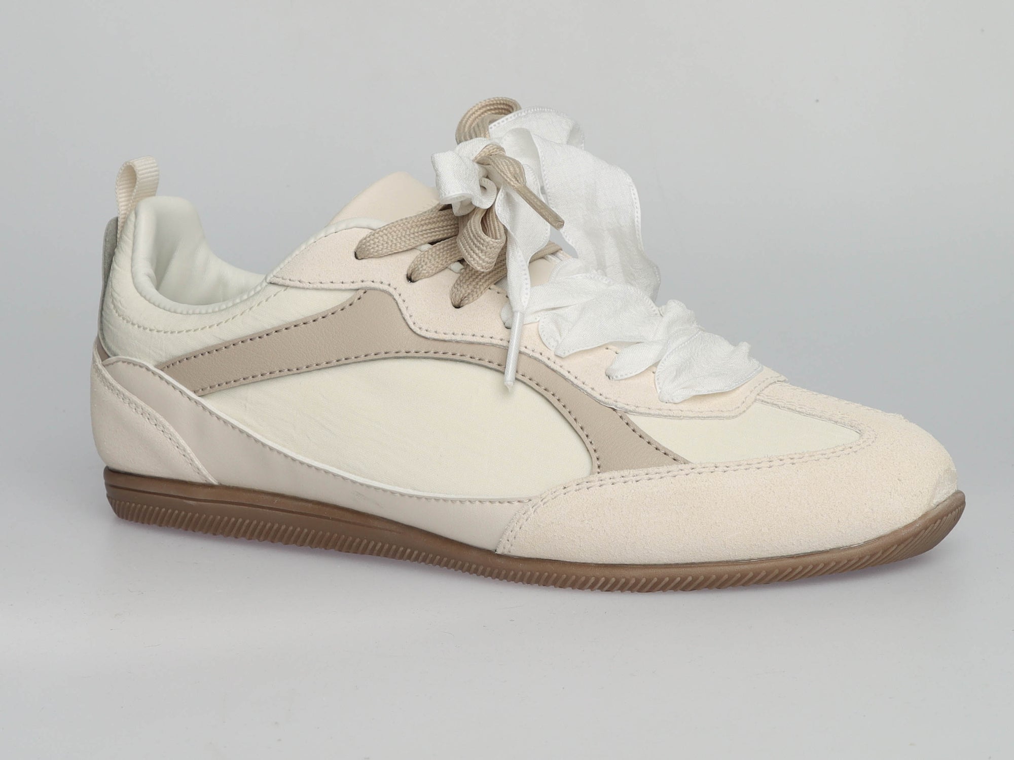 Premium Damen Sneaker – Nappaleder, Textil &amp; Veloursleder | LA BALLERINA | UP25AS039-BEIGE-TOP