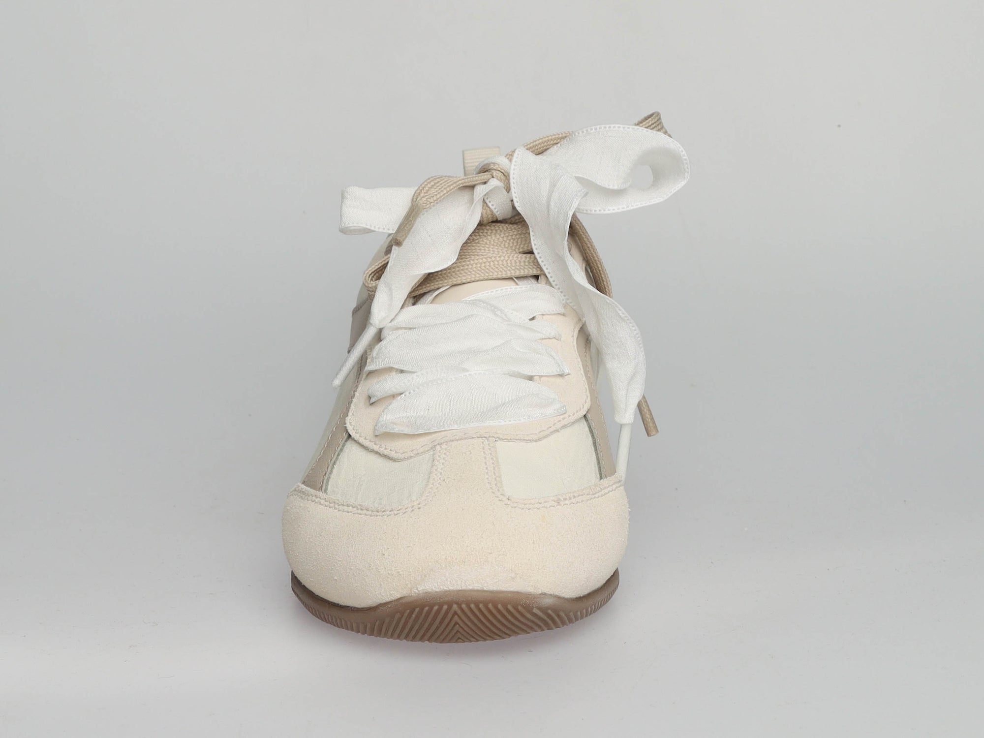 Premium Damen Sneaker – Nappaleder, Textil &amp; Veloursleder | LA BALLERINA | UP25AS039-BEIGE-TOP